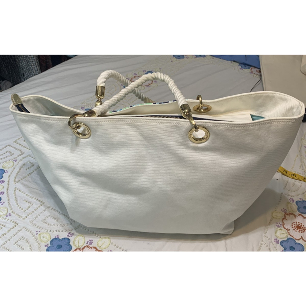 Lily Pulitzer Island Tote Bag Spa Blue "Let's Cha Cha Cha" Rope Handles 15 x 18 - Picture 3 of 11